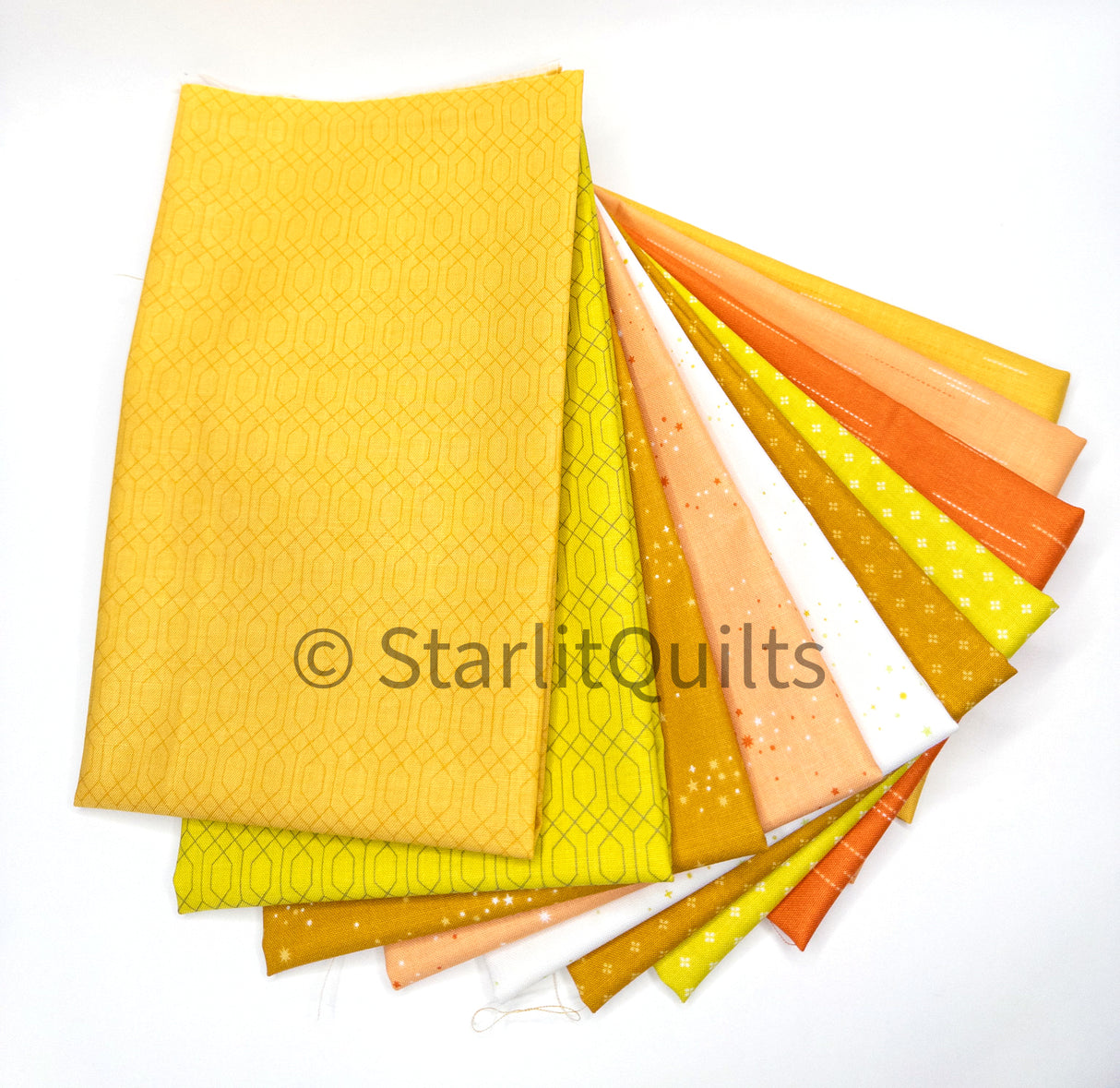 Essence Yellow and Purple Color Bundle includes 10 Fat quarters by Fran Gulick of Cotton and Joy for Riley Blake