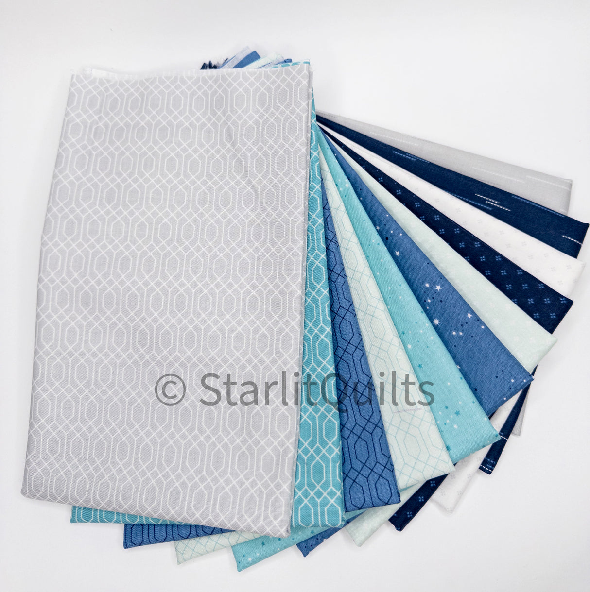 Essence Blue and Gray Color Bundle includes 11 Fat Quarters by Fran Gulick of Cotton and Joy for Riley Blake