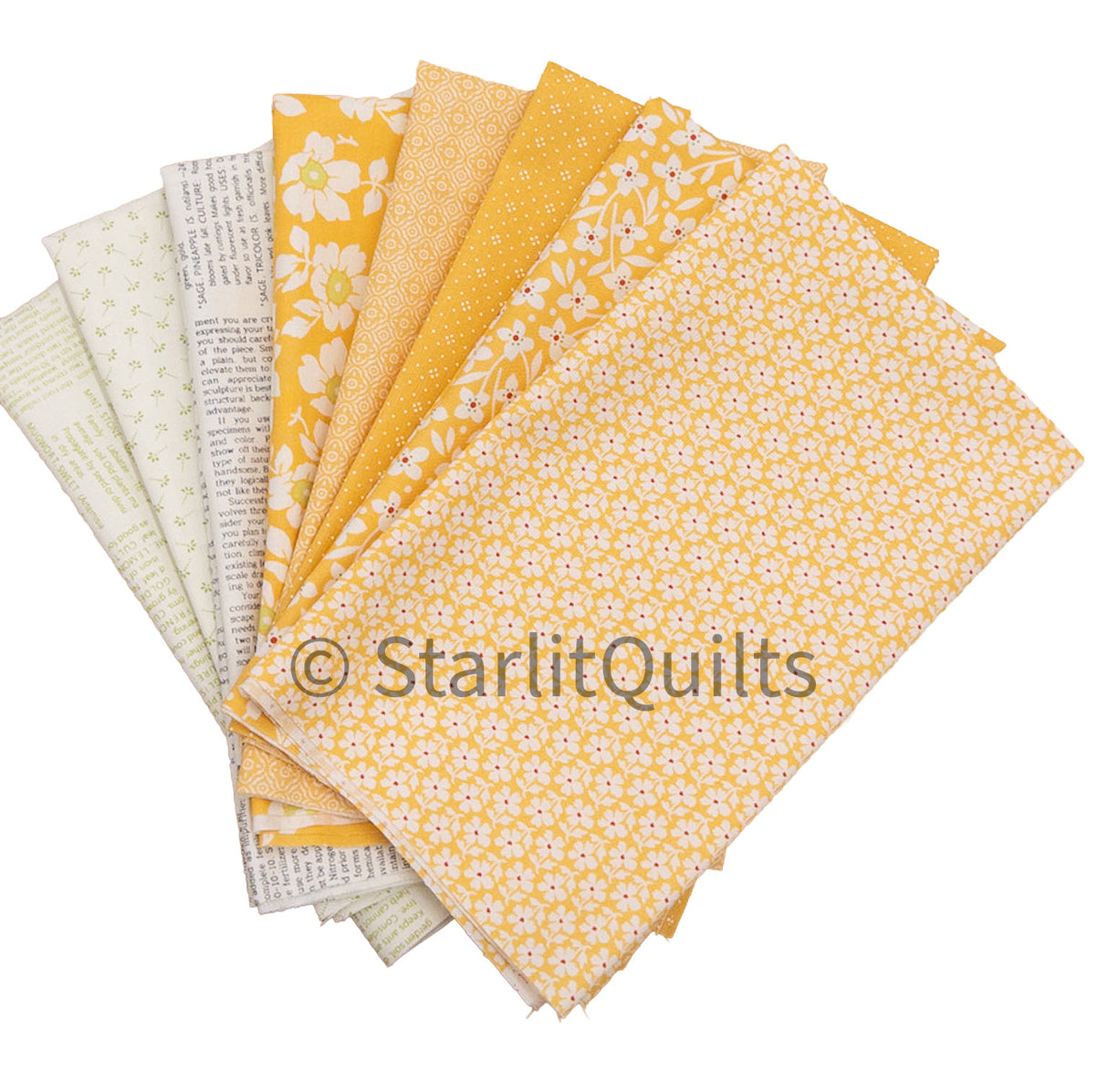 Summers End Yellow Colorway bundle 8 Fat Quarters Cut by Starlit Quilts