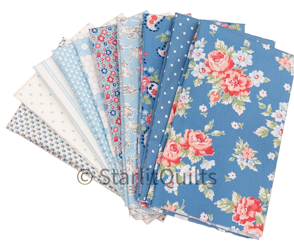 A Cat Named Stitch Light Blue colorway Includes 10 Fat Quarters