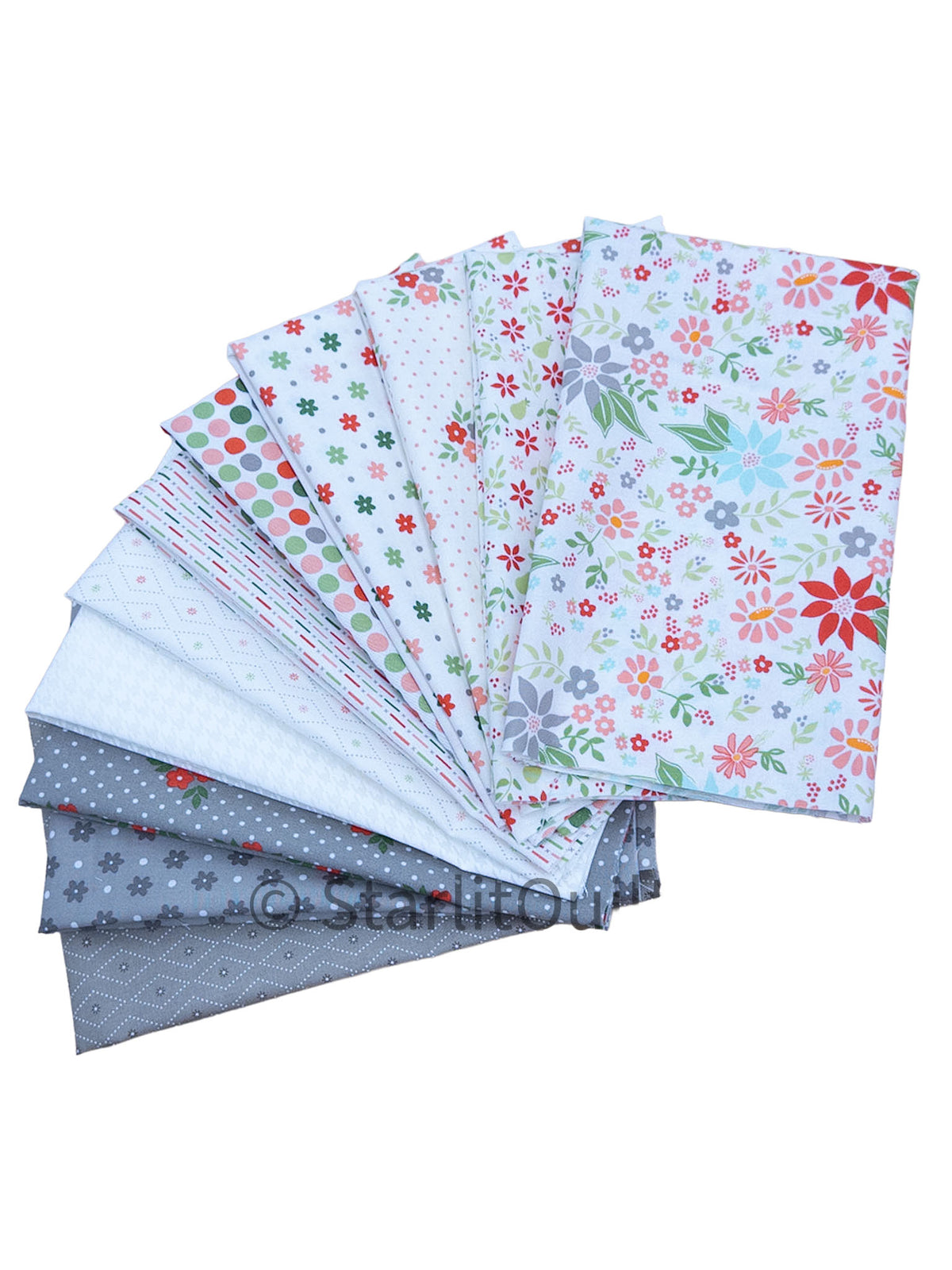 Poinsettia and Pear Red Fat Quarter  Bundle includes 34 Fat Quarters