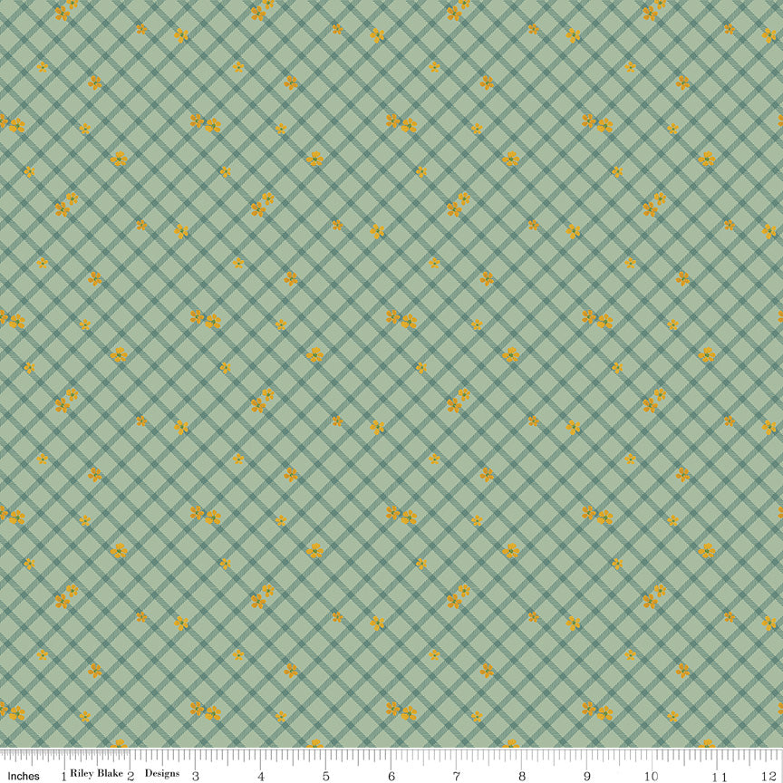 Albion Floral Plaid Sage Yardage C14596-Sage  by Amy Smart Sold in 1/2 Yard increments