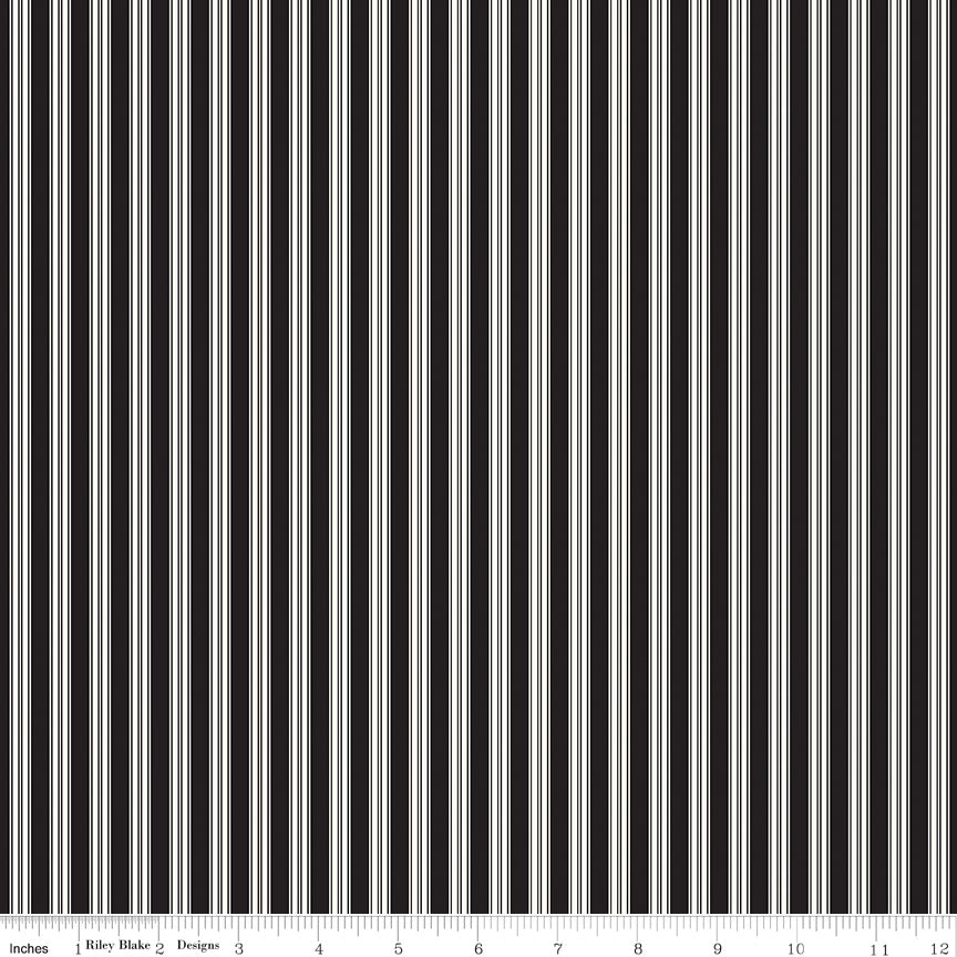 Sophisticated Halloween Ticking Black Sophisticated Halloween by My Mind's Eye for Riley Blake Designs Sold in 1/2 Yard Increments