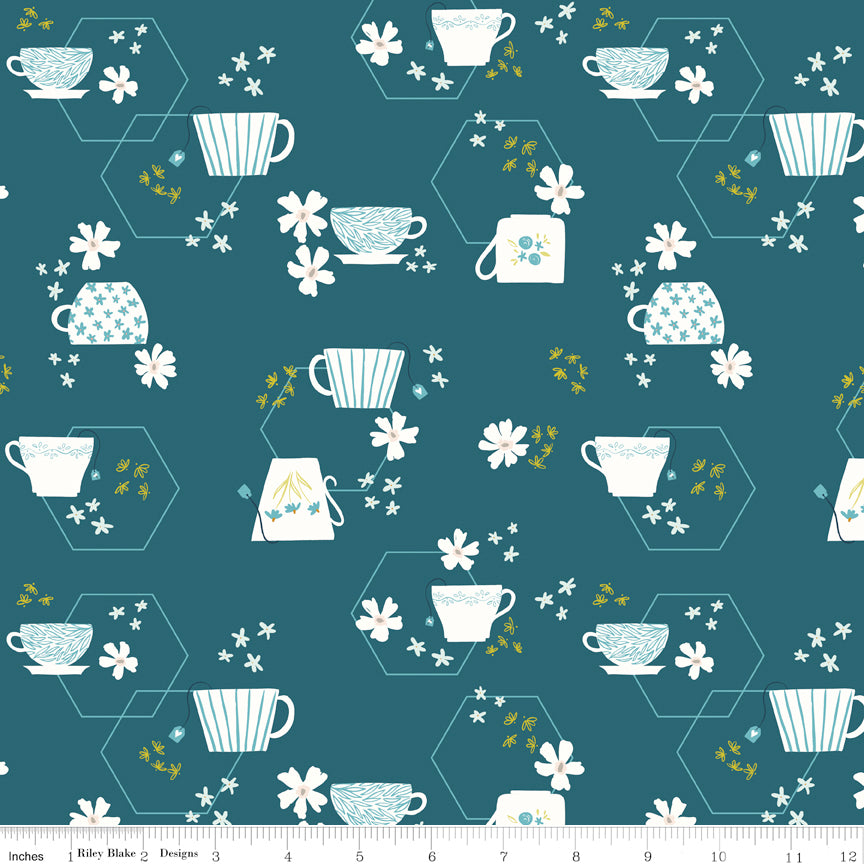 Homage Tea Time Colonial Blue Sold In 1/2 Yard Increments Cut Continuously