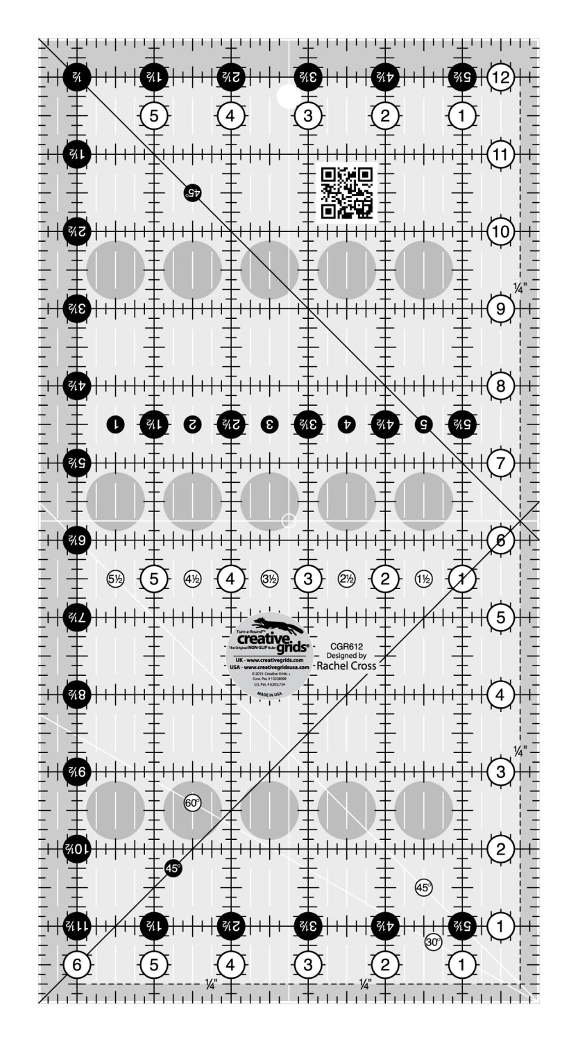 Creative Grids Quilt Ruler 6-1/2in x 12-1/2in Rectangle CGR612  **Free Shipping**