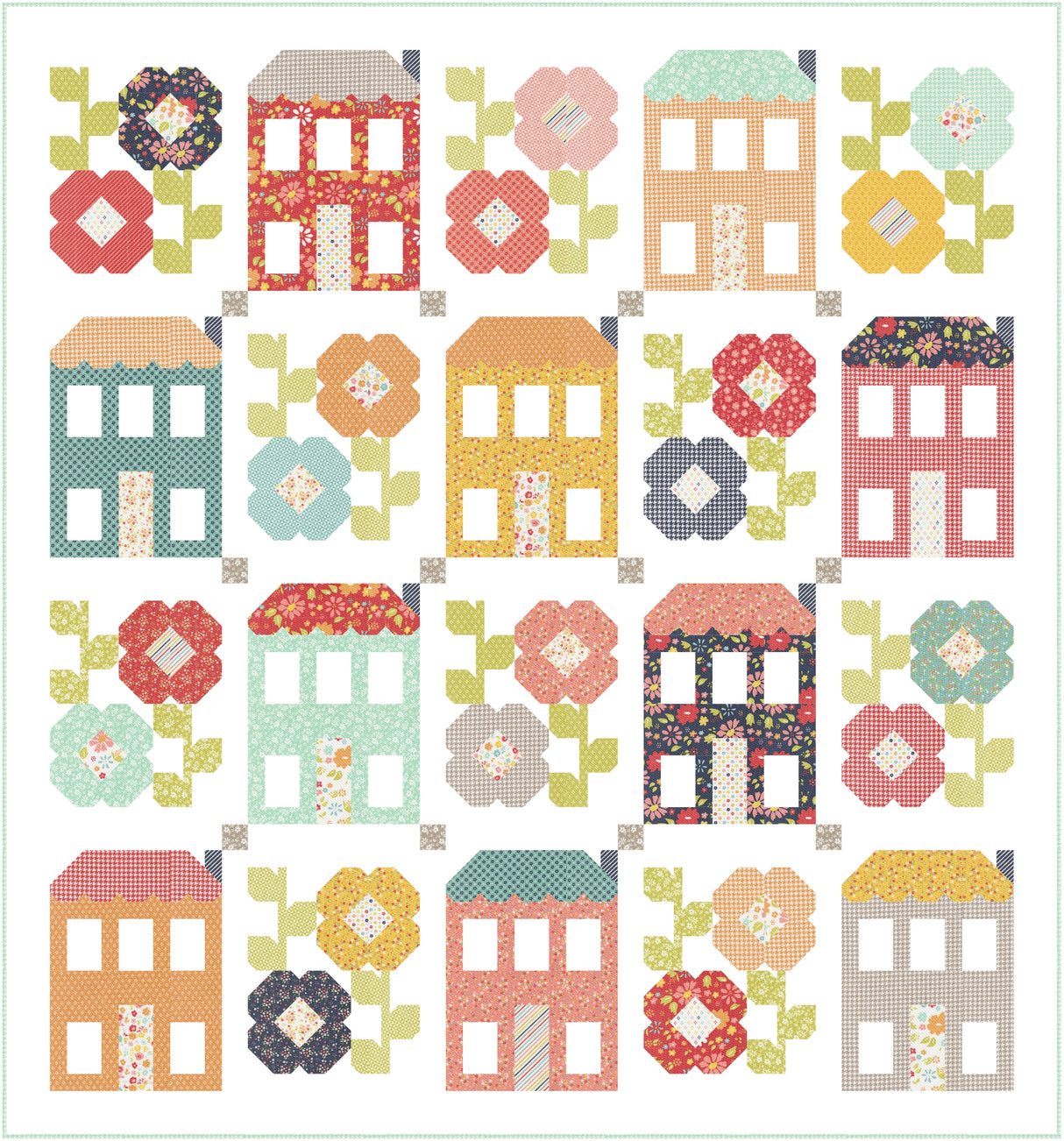 Spring Town Quilt Kit Includes fabric for the Quilt top, binding and pattern, featuring Simply Delightful by Sheri and Chelsi 61.5" x 66"