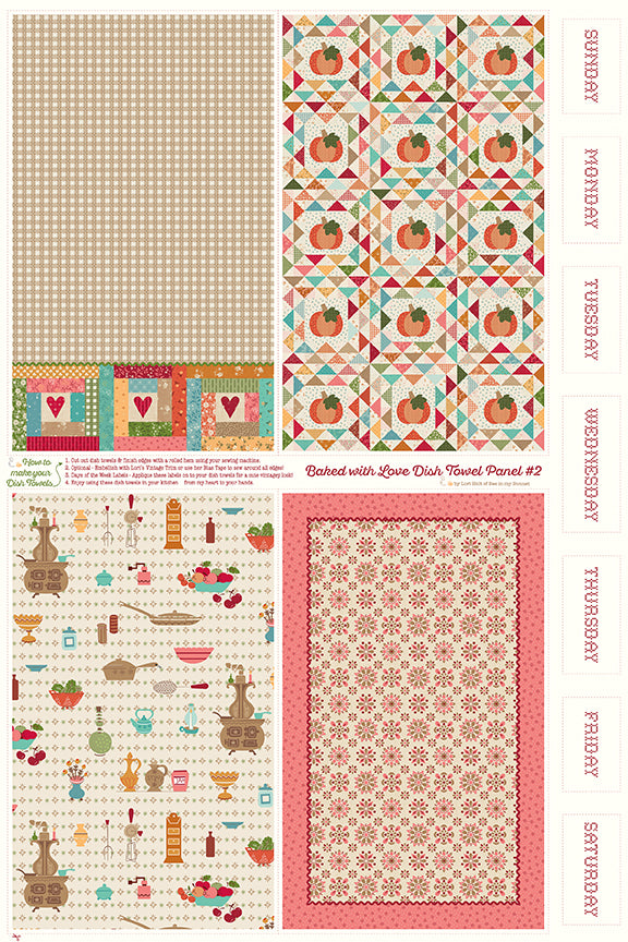 Baked With Love 36" x 54" Home Dec Dish Towel Panel #2 full yard increments