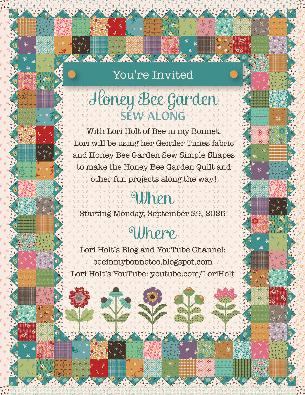 Honey Bee Garden Quilt Kit by Lori Holt featuring Gentler Times