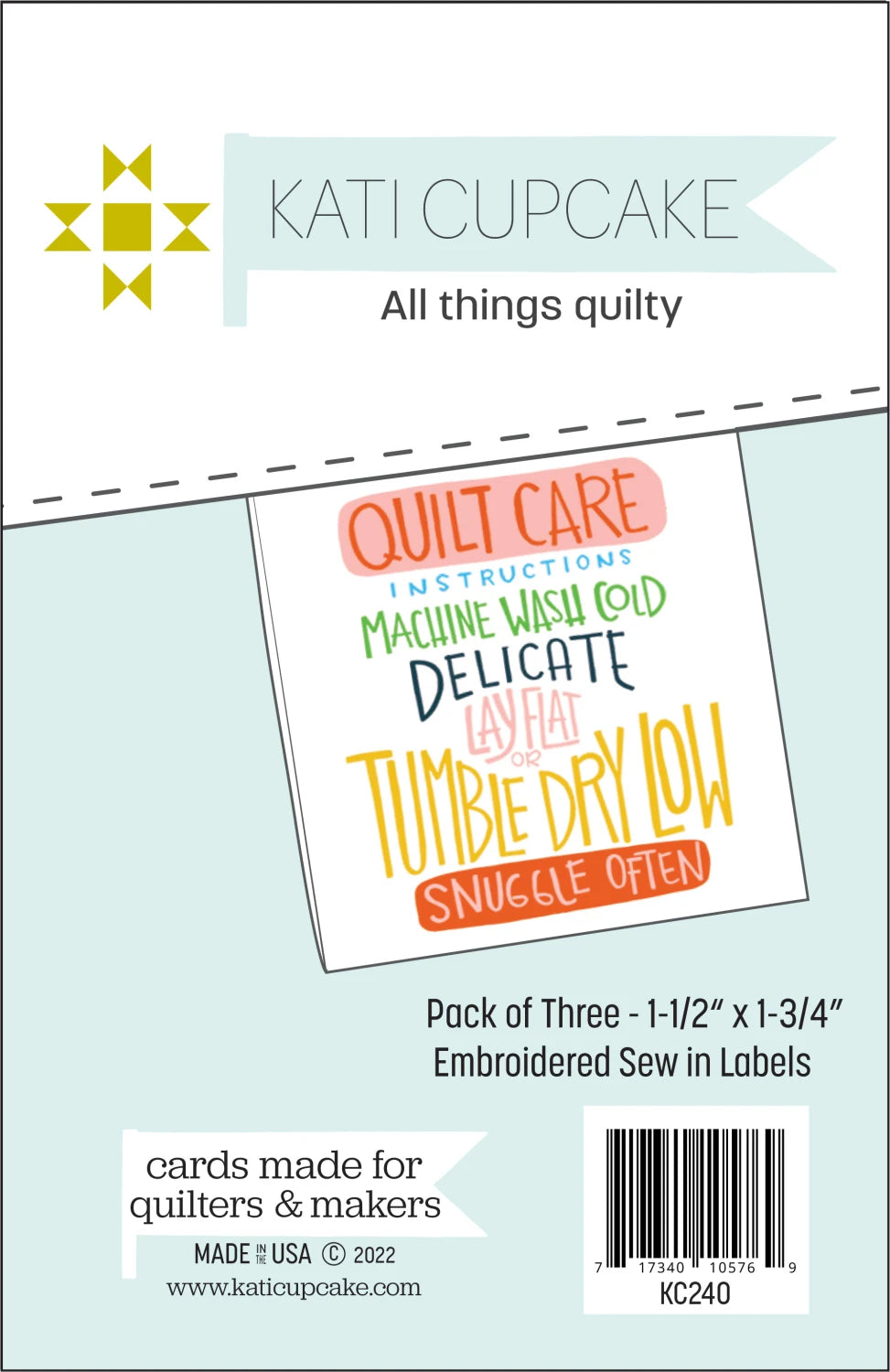 Hand Made Quilt Labels  KC240 by Katie Cupcake 3 labels