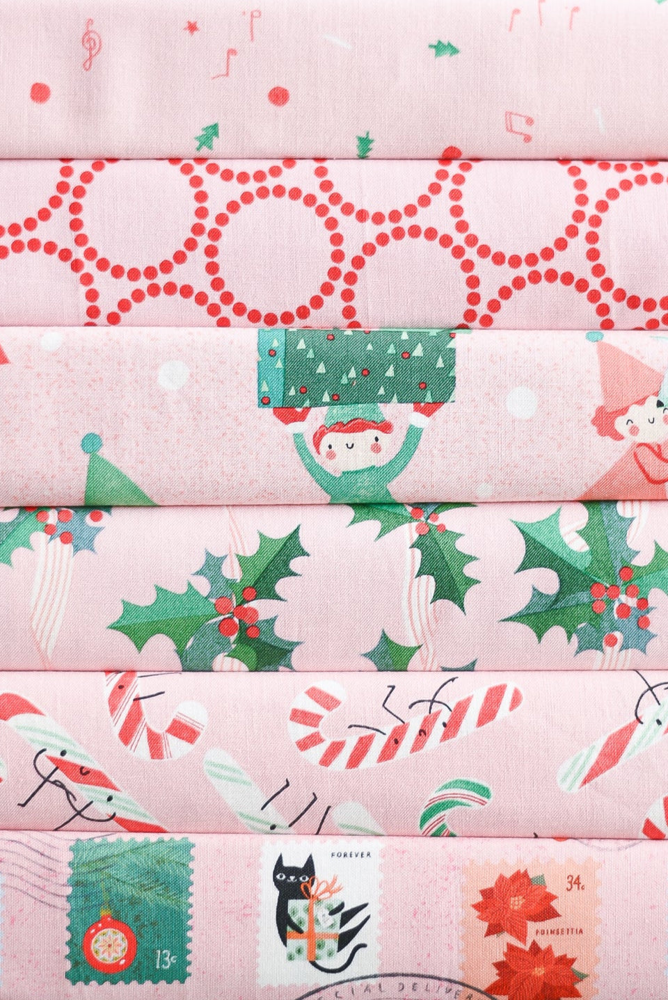 Tiny Christmas Pink's Bundle 6 Prints Fat Quarters