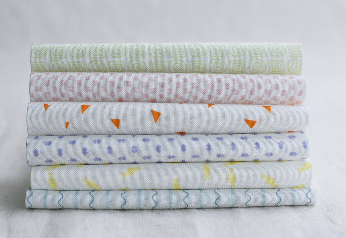 Mixed Bag of Bon Bons Multi Color Half Yard Bundle by Jen Kingwell for Moda Fabrics includes 6 Half Yard Cuts