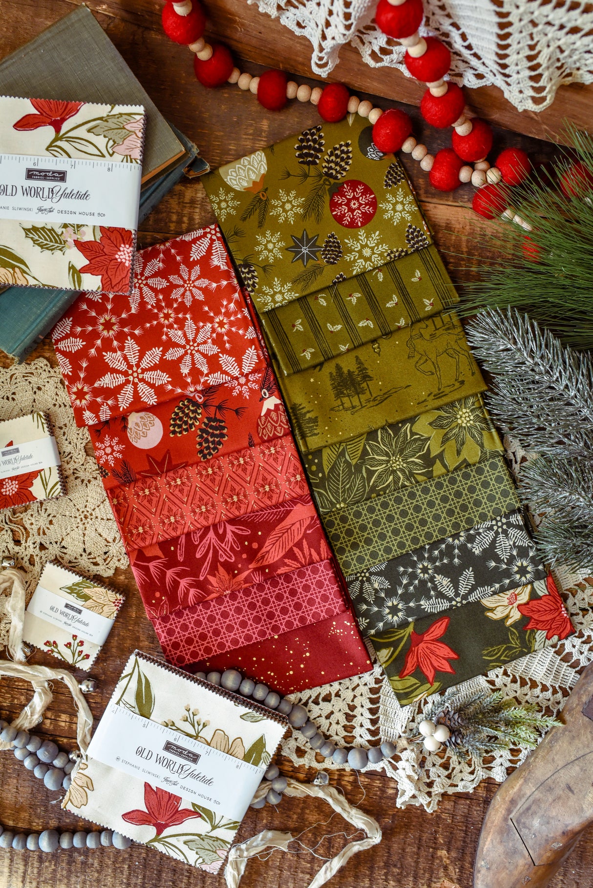 Yuletide Treats Quilt Kit features Old World Yuletide by Fancy That Design House Fabrics for the quilt top, backing and Pattern 52 x 61