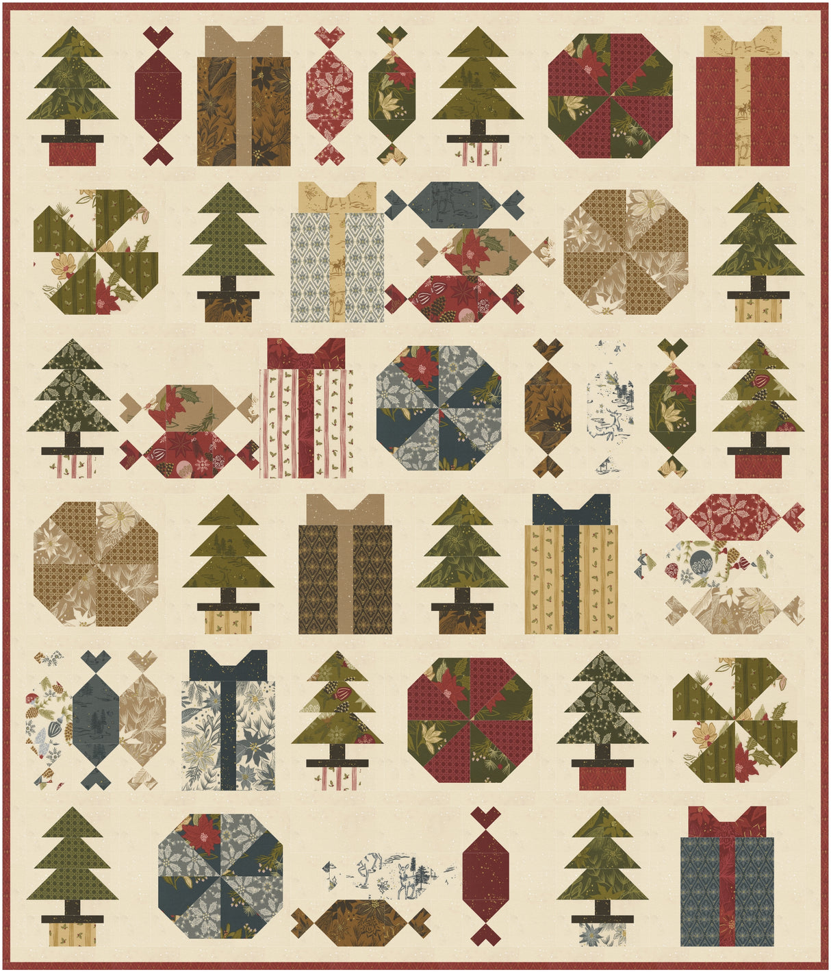 Yuletide Treats Quilt Kit features Old World Yuletide by Fancy That Design House Fabrics for the quilt top, backing and Pattern 52 x 61