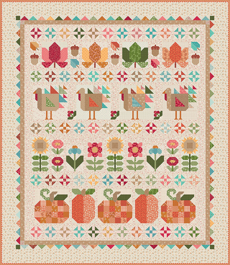 Thanksgiving Row Quilt Kit using Baked with Love fabrics by Lori Holt 79" x 91"