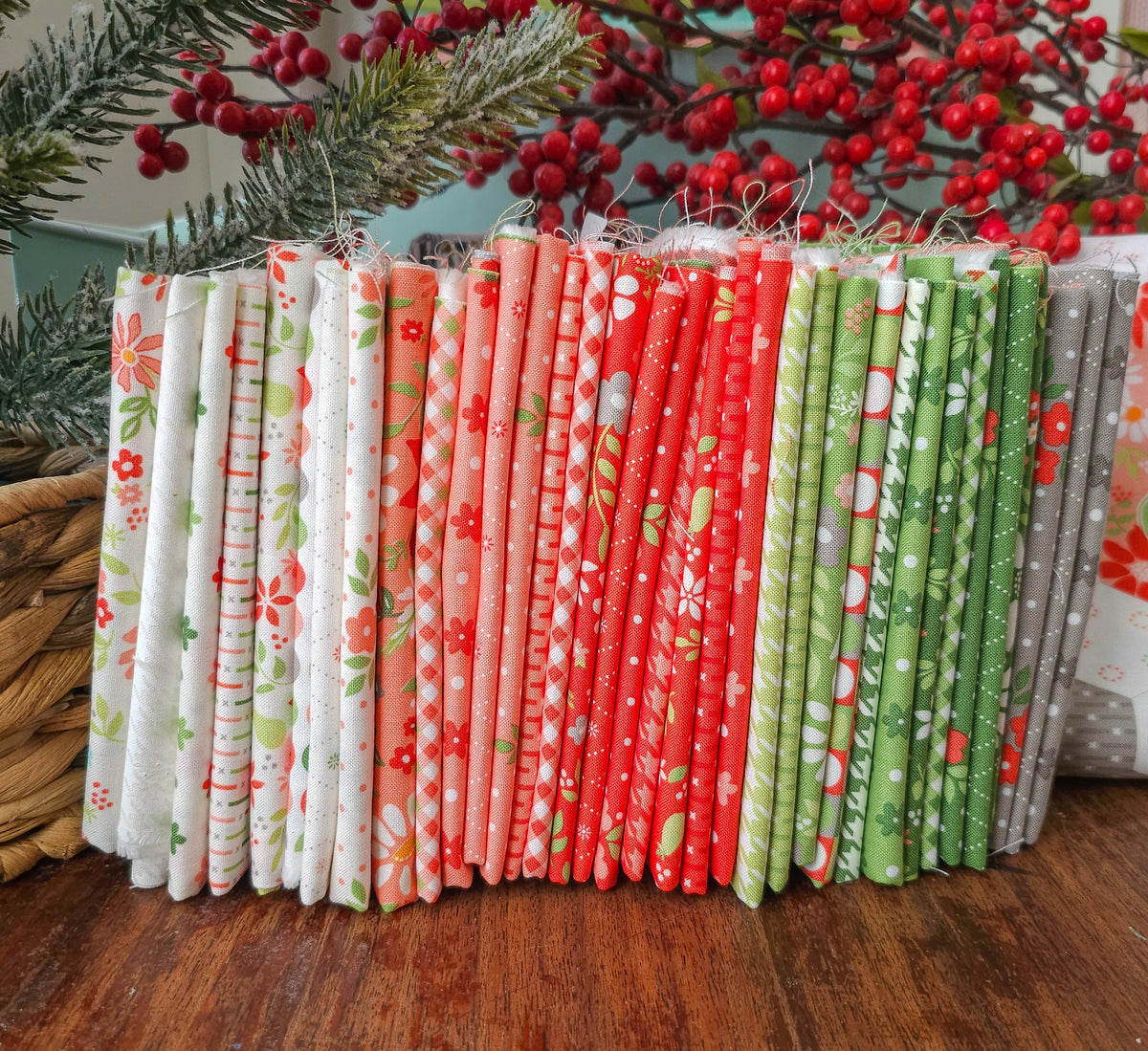 Poinsettia and Pear Red Fat Quarter  Bundle includes 34 Fat Quarters