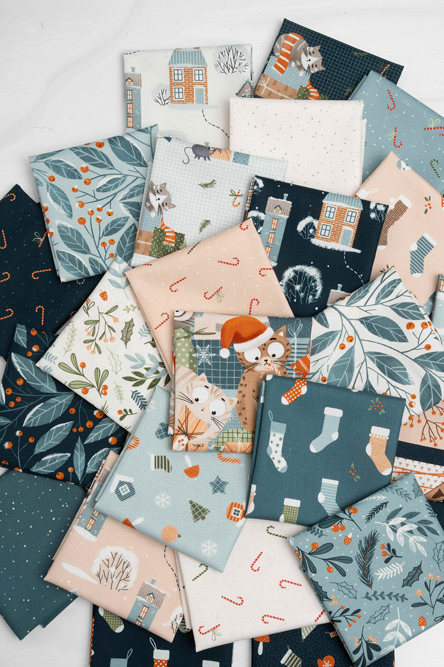 Purrfect Christmas  Fat Eighth Bundle includes 26 Fat Eighths by Elana Emo cut and packaged by Starlit Quilts