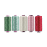 Lori Holt Berry & Sage Thread Pack Thread Pack by Lori of Holt of Bee in my Bonnet five 164-yard spools of 60wt 100% Extra Long Staple Egyptian Cotton thread. Alpine, Leaf, Latte, Riley Coral, and Jazzberry.