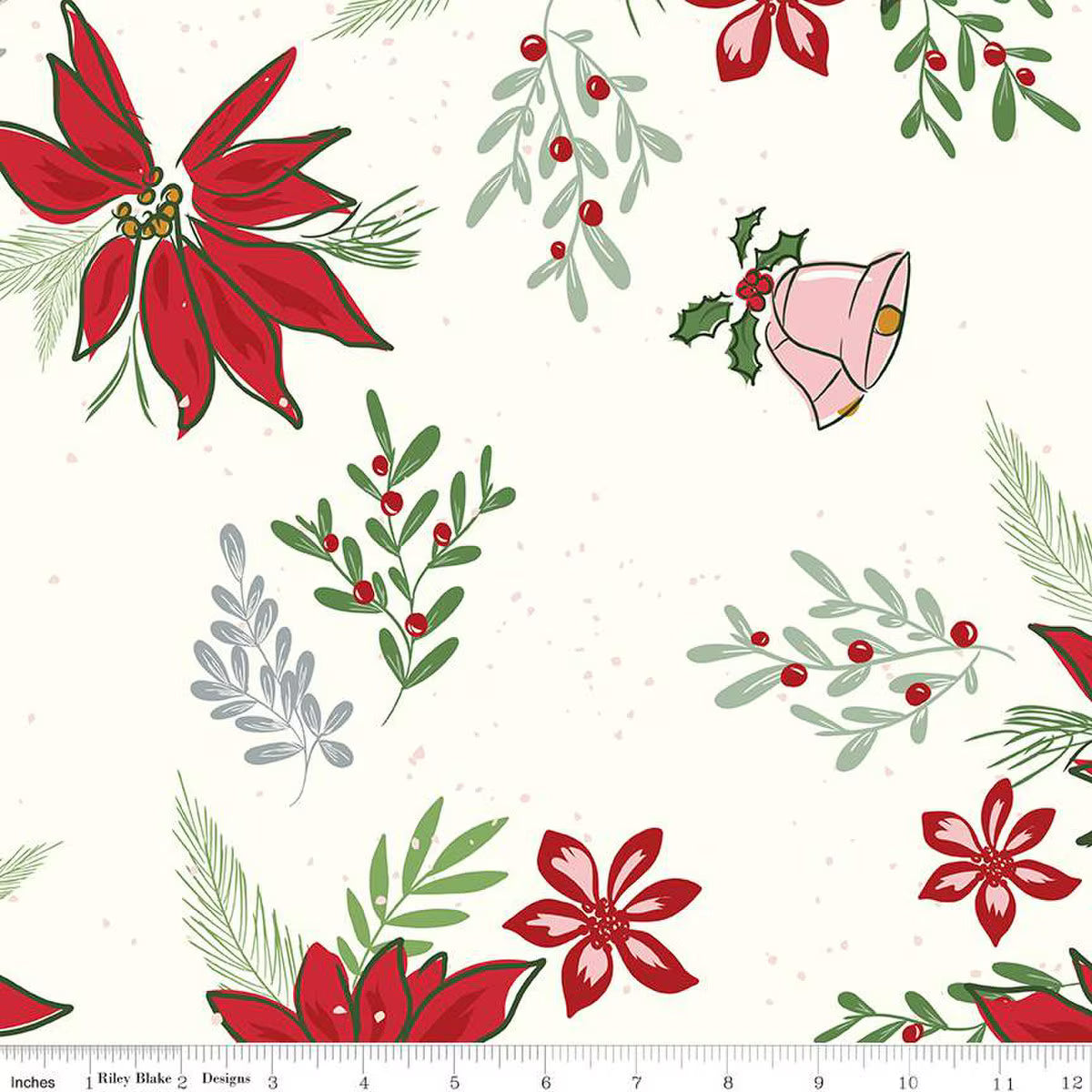 Wide Back Mistletoe & Holly Floral Cloud sold in 1 yard increments Width 107"/108" WB16409-CLOUD