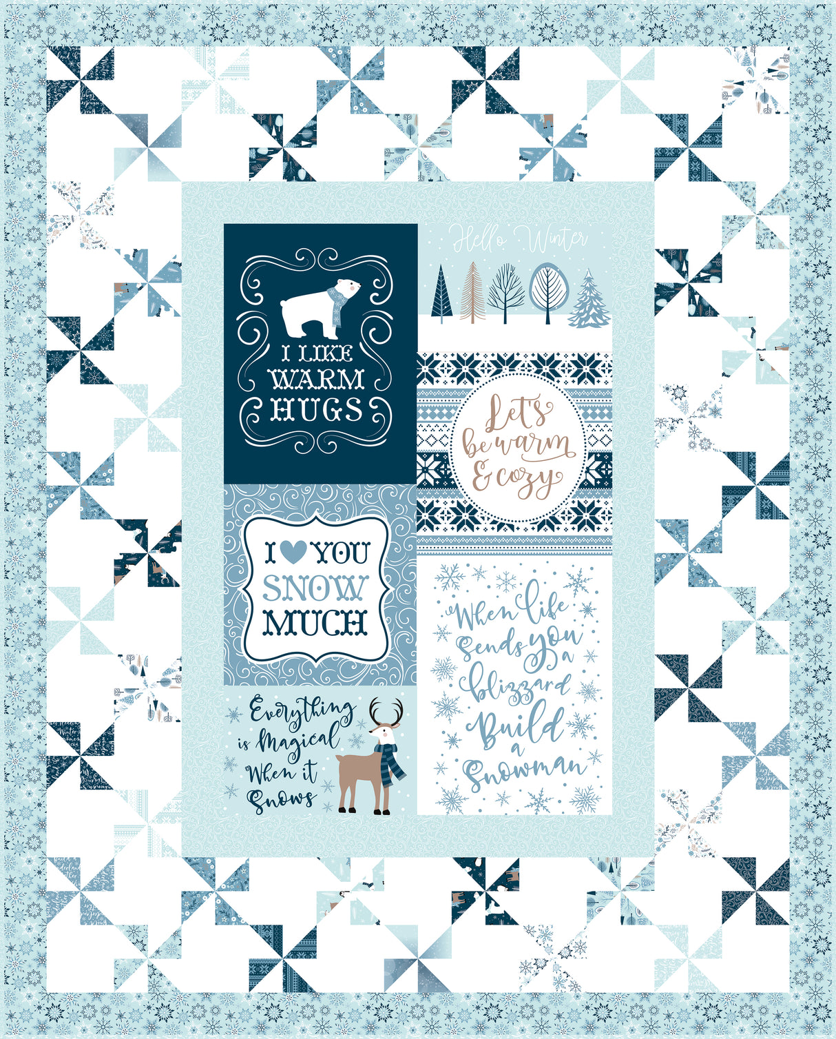 Warm Hugs Panel Quilt Quilt Kit includes pattern and Winter Magic Fabrics Lap size 49.5" x 61.5"