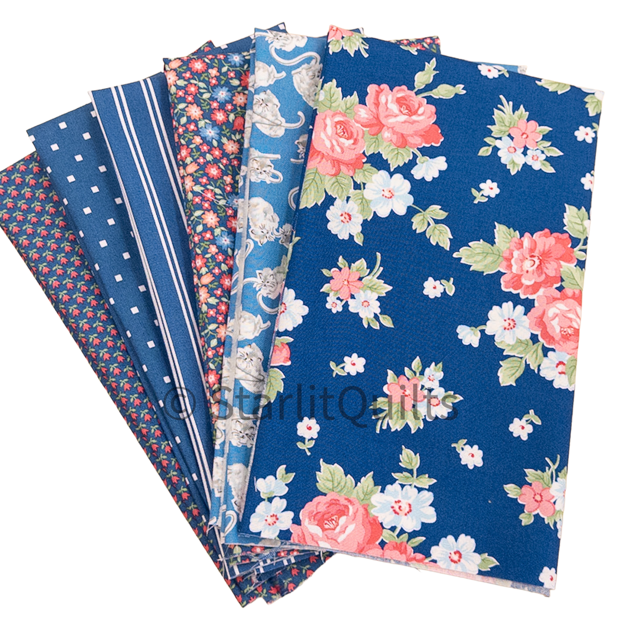 A Cat Named Stitch Dark Blue colorway Includes 6 Fat Quarters