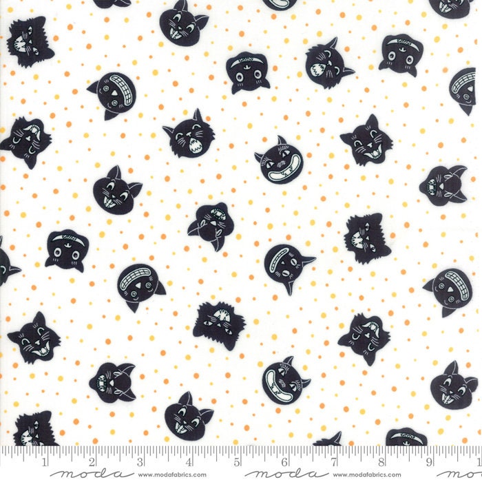 Dot Dot Boo! Dotty Cat White - Black 22330-14 by Me & My Sisters Designs for Moda Fabrics Sold in 1/2 Yard Increments