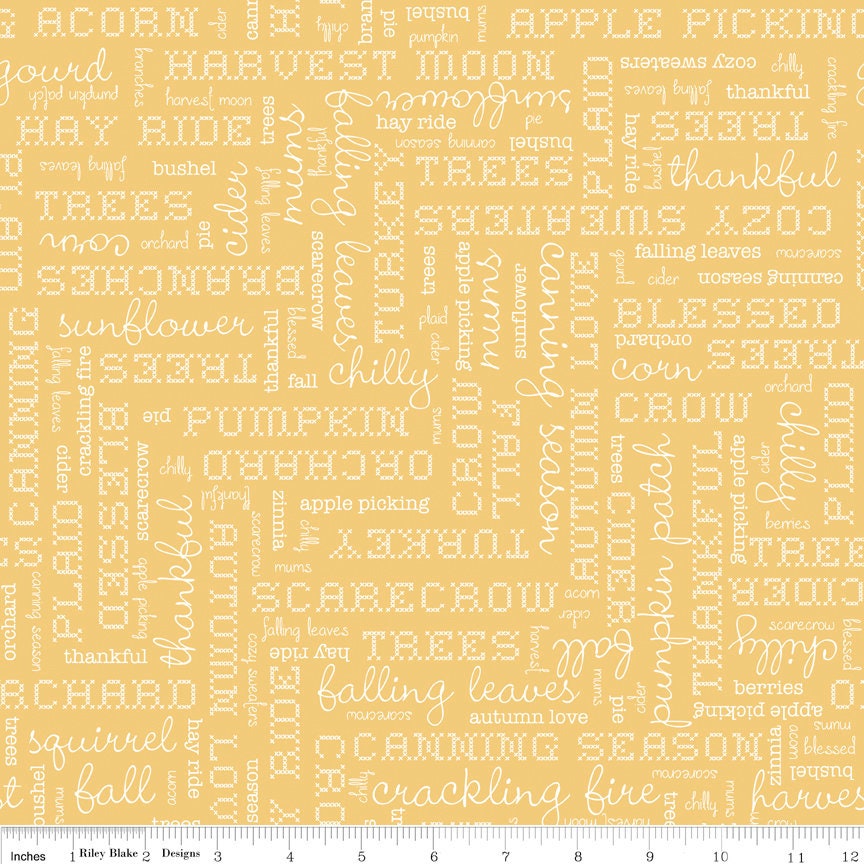 Autumn Love Yellow Text Yardage SKU# C7361-YELLOW Autumn Love by Lori Holt for Riley Blake Designs