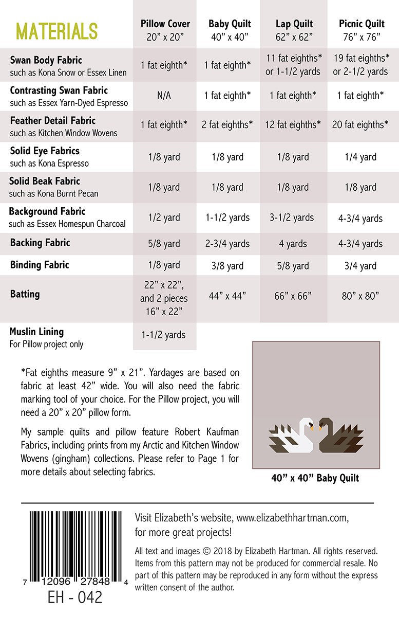 Swan Island Quilt Pattern EH042 by Elizabeth Hartman Pattern ONLY