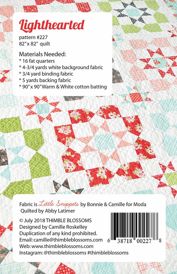 Lighthearted pattern TBL227 82” x 82” quilt Printed Pattern ONLY