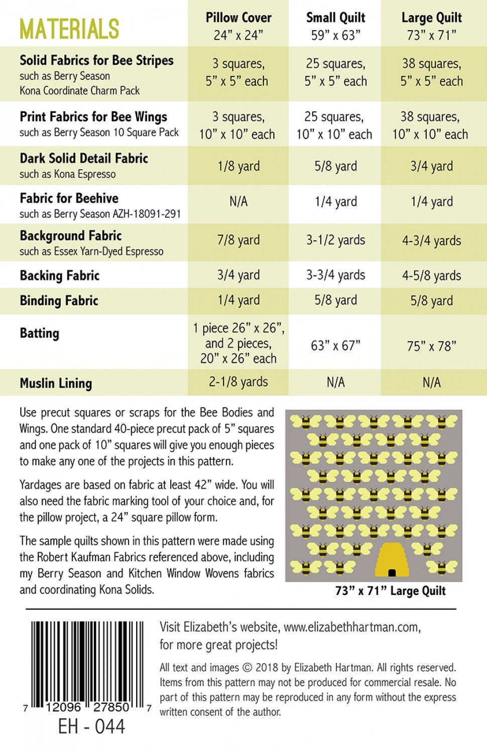 Beehive Quilt Pattern by Elizabeth Hartman EH044