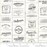 The Print Shop Cream and Black Logos Yardage 5740-23 Sold in 1/2 yard increments cut continuously