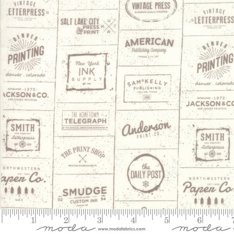 The Print Shop Cream and Clay Logos Yardage 5740-22 Sold in 1/2 yard increments cut continuously