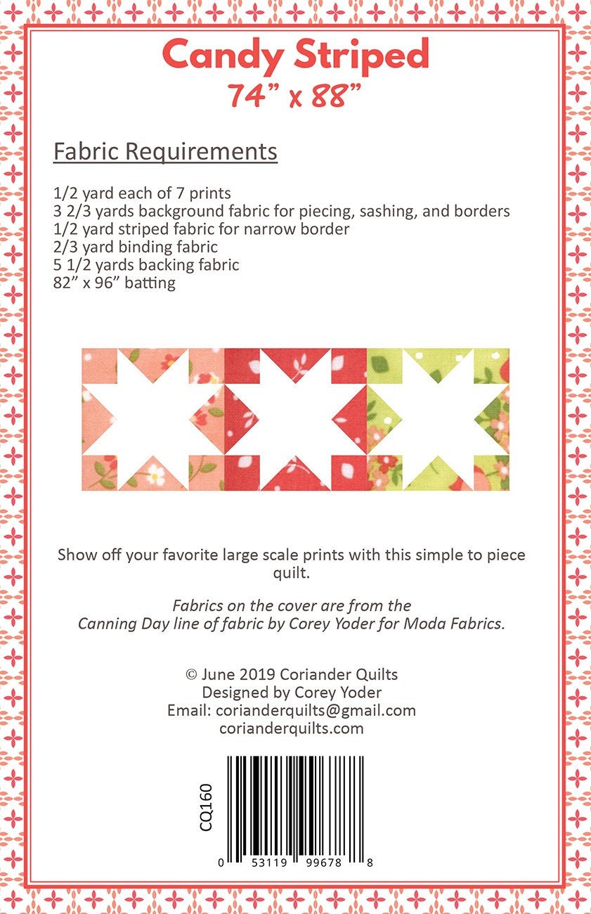 Candy Striped Quilt Pattern by Coriander Quilts CQ160P
