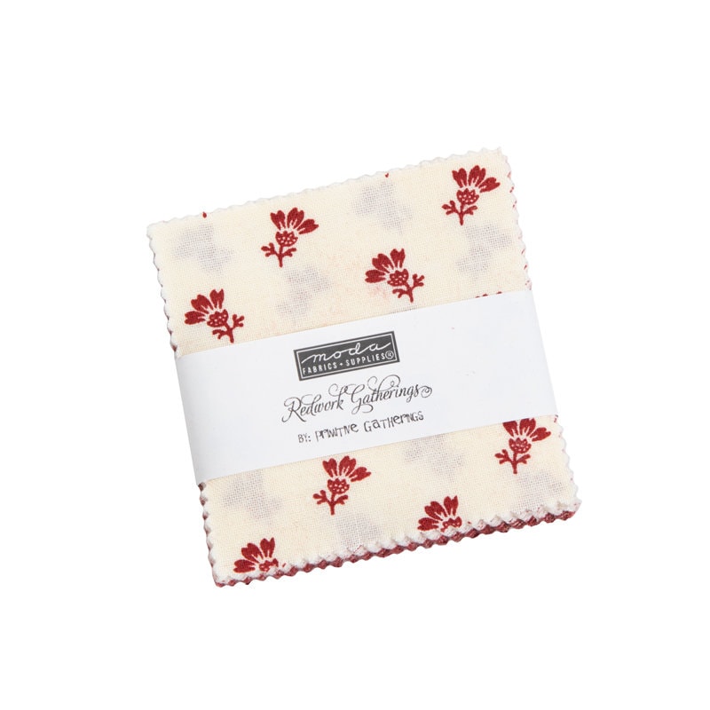 Redwork Gatherings Mini Charm Pack 2.5" 49110mc by Primitive Gatherings for Moda fabrics bin 104