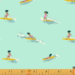 Malibu Heather Ross Tiny Surfers Sea Foam for Windham Fabrics 52146-6 Sold in 1//2 Yard increments