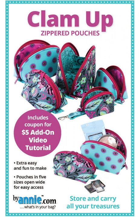 Clam Up Zipper Pouches 5 sizes PBA275 Pattern by Annie
