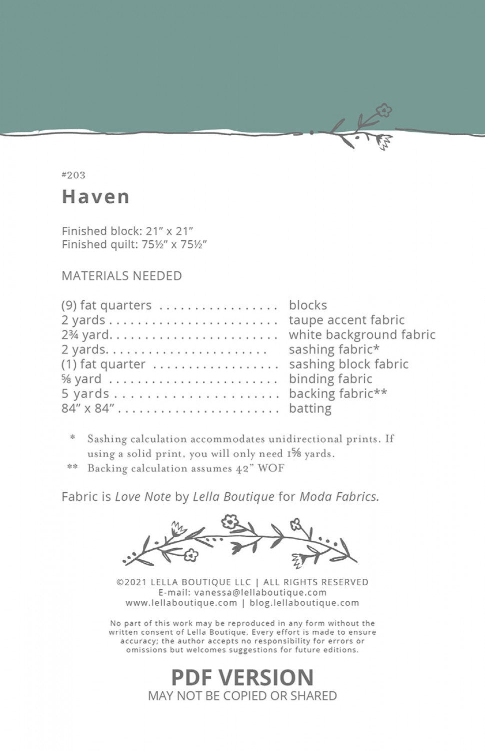 Haven by Vanessa Goertzen for Lella Boutique LB203 Finished Size 75 1/2" x 75 1/2"