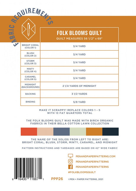 Folk Blooms Quilt # PPP26 From Pen & Paper Patterns By Neill, Lindsey Paper Pattern ONLY
