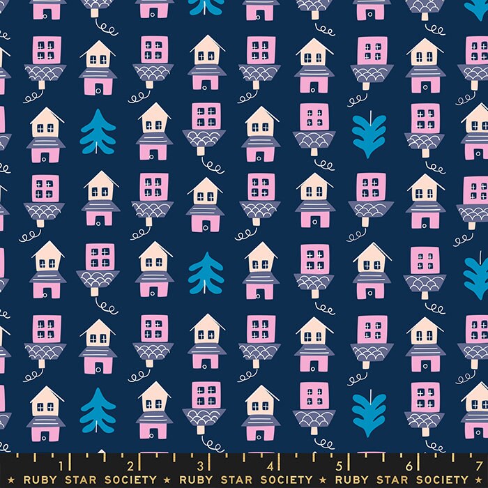 Tarry Town Little Houses Navy Yardage RS3026-16 by Kimberly Kight for Ruby Star Society Moda Fabrics Sold in 1/2 yard increments