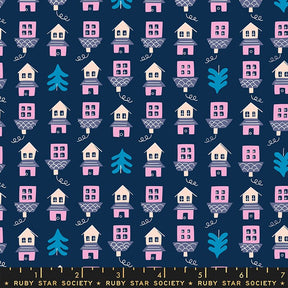 Tarry Town Little Houses Navy Yardage RS3026-16 by Kimberly Kight for Ruby Star Society Moda Fabrics Sold in 1/2 yard increments
