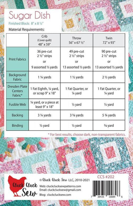 Sugar Dish Quilt Pattern CCS202 Paper Pattern in Three Sizes By Cluck Cluck Sew