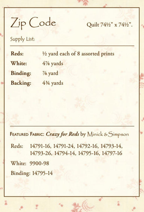 Zip Code Printed pattern only MS1401 by Minick and Simpson 74 1/2" x 74 1/2"