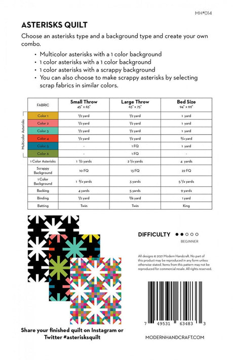 Asterisks Quilt by Modern Handcraft, focusing on solid fabrics and negative space