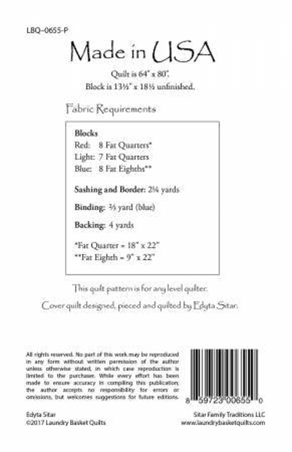 Made in the USA Laundry Basket Quilts Pattern Made in USA LBQ-0655-P