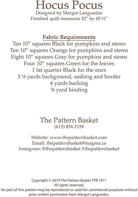 Hocus Pocus TPB1911 By Margot Languedoc Designs Paper Pattern ONLY