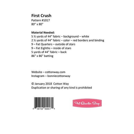 First Crush Paper Pattern by Bonnie Olaveson of Cotton Way CW1017