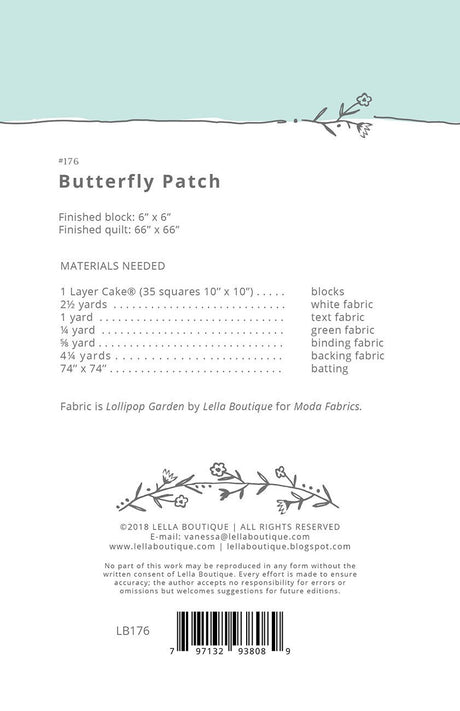 Butterfly Patch by Vanessa Goertzen for Lella Boutique, #176 Finished Size 66" x 66"