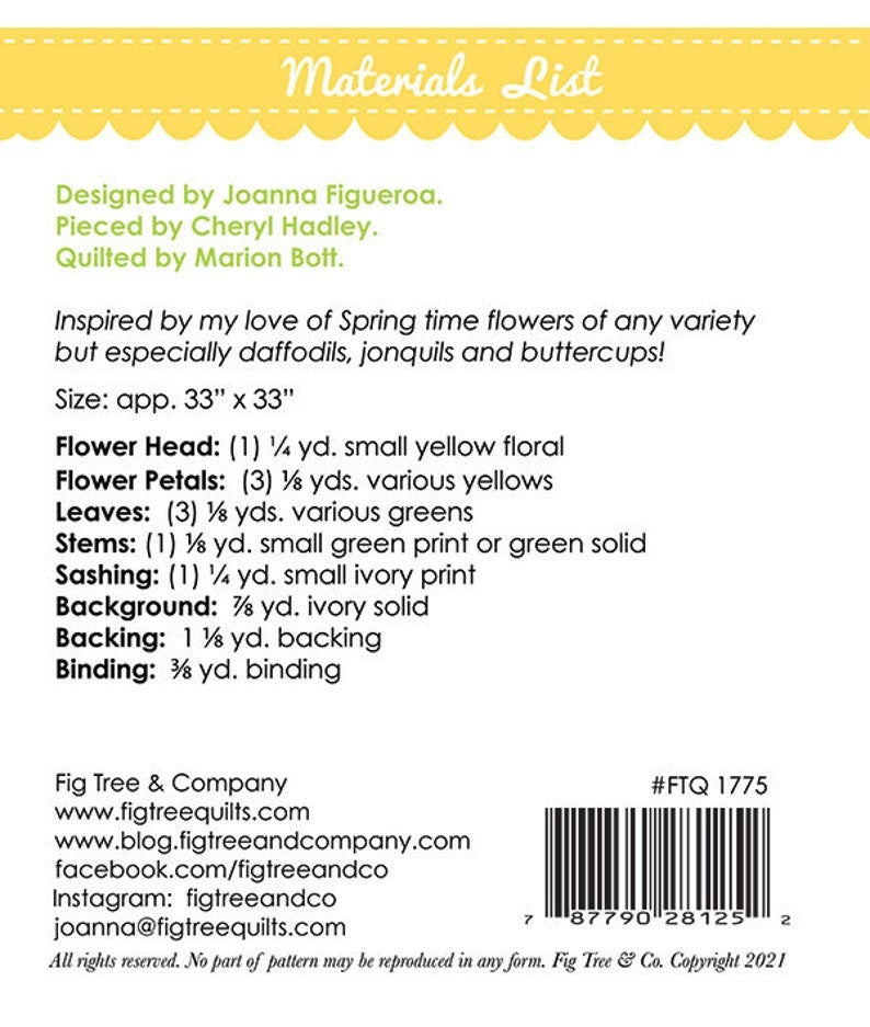 Mini Buttercups Pattern by Fig Tree & Co 33x33