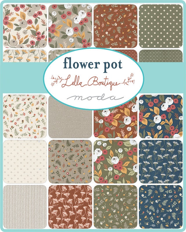Flower Pot Queen Anne Meadow Clay Sold in 1/2 yard increments 5161-15 by Lella Boutique for Moda Fabrics