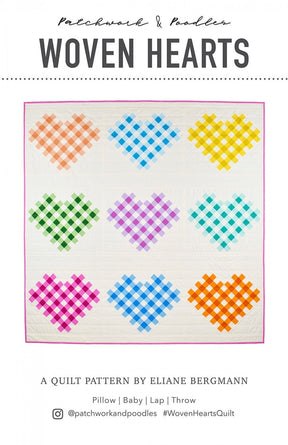 Woven Hearts Quilt Pattern by Patchwork and Poodle, Elaine Bergman Multiple sizes