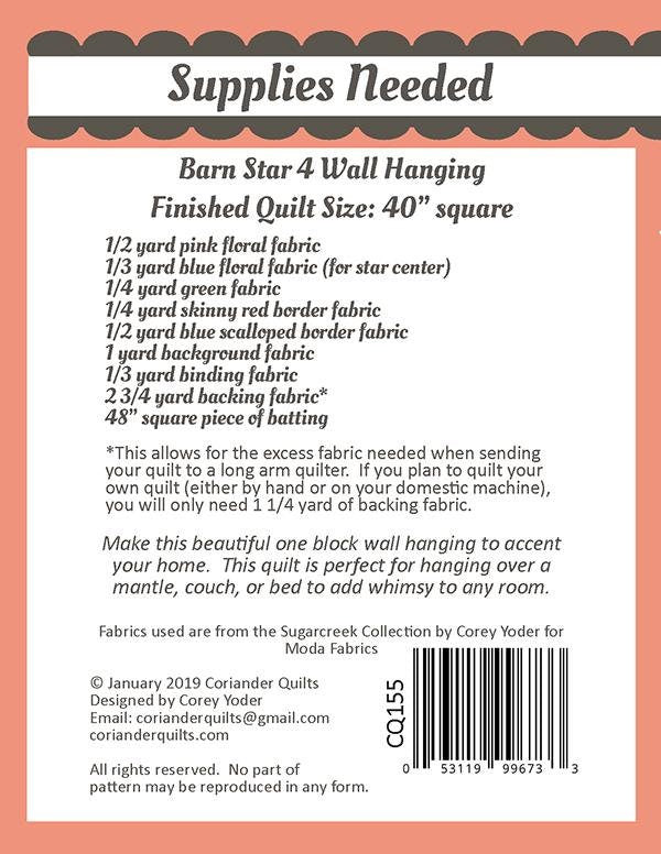 Mini Barn Star 5 Quilt Pattern by Coriander Quilts CQ198